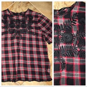Zara Women’s Plaid Blouse Top Embroidered Sz 28